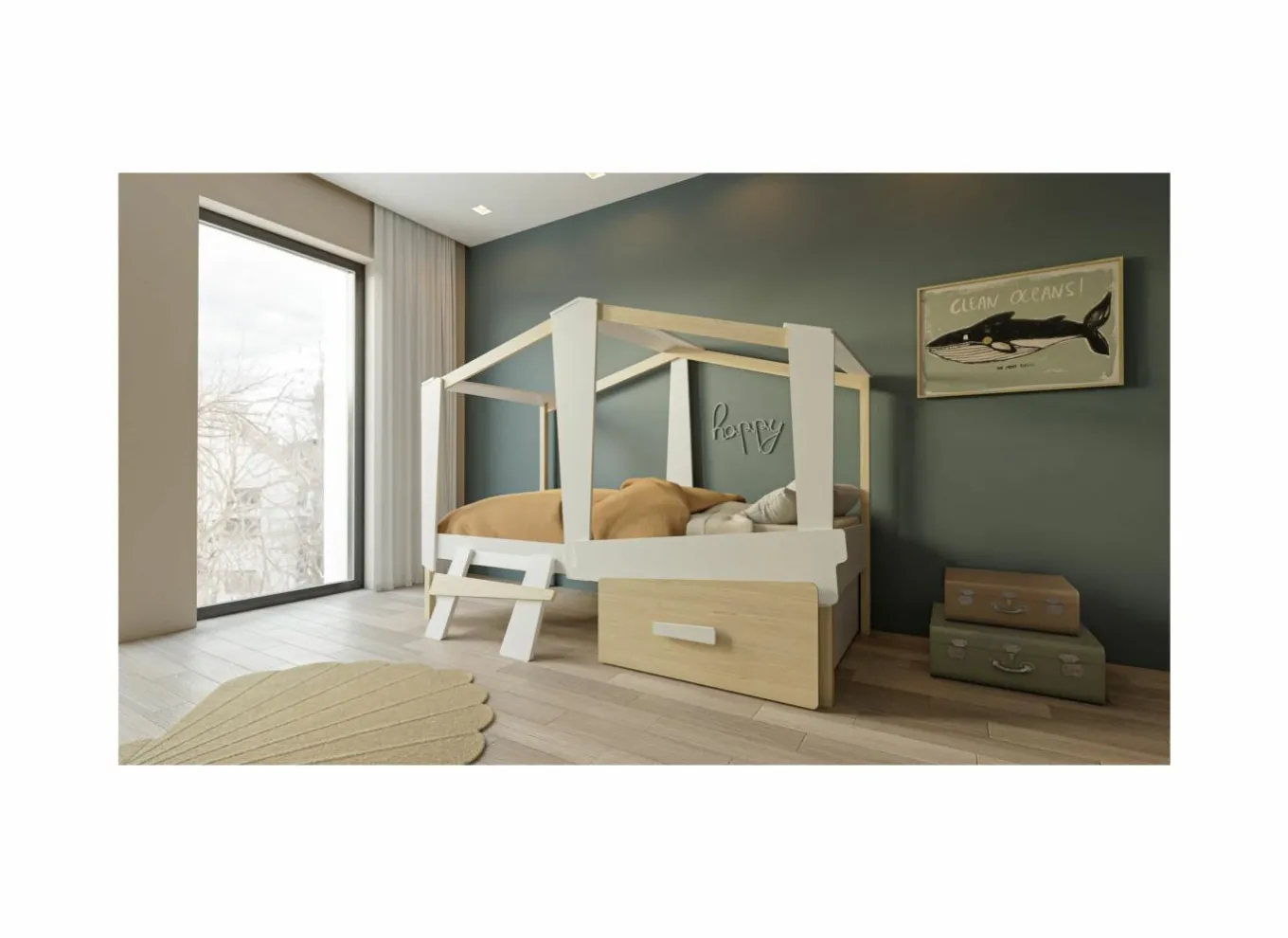 Hoogslapers|Hoogslapers|Halfhoogslaper Cabane 90x200cm - decor - wit