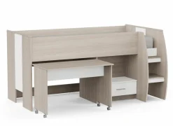 Halfhoogslaper inclusief bureau Nano 90x200cm - decor - shannon eik & wit- Hoogslapers|Hoogslapers