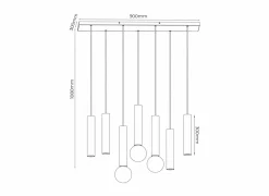 Hanglamp 90cm 4xGU10 3xE27 - aluminium - zwart- Lusters|Hanglampen