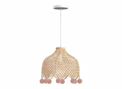 Kinderhanglampen|Hanglamp kinderkamer Pompon Ø28cm - bamboe - naturel & roze