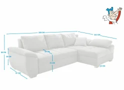 Zetelbedden|Hoeksalons|Hoeksalon Alster 268x161cm - stof - grijs met bedfunctie