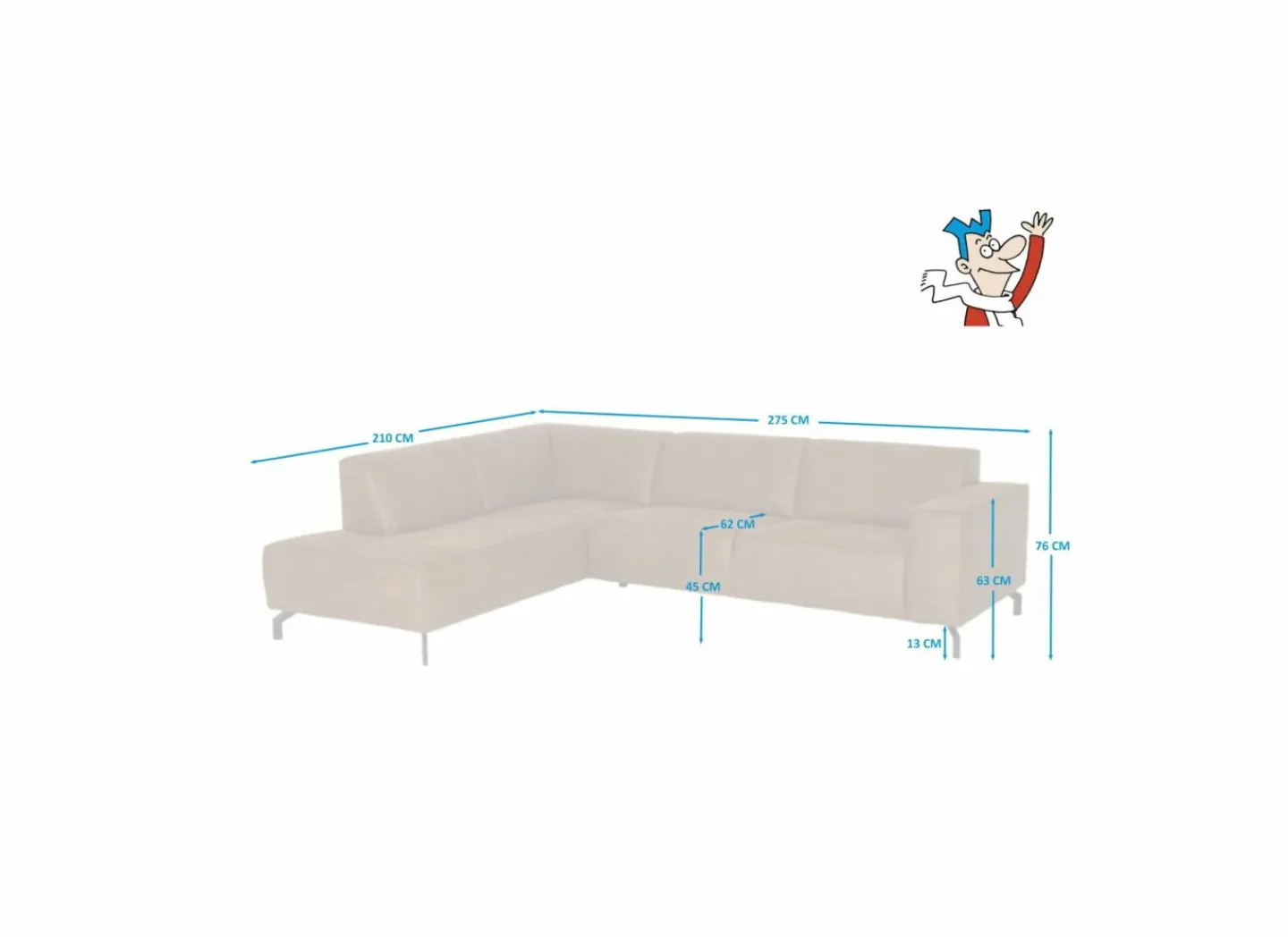 Hoeksalon Brenda 275x210cm - stof - cognac- Hoeksalons