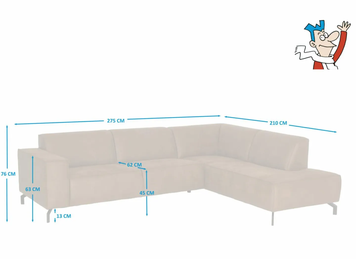 Hoeksalon Brenda 275x210cm - stof - cognac- Hoeksalons