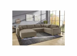 Hoeksalon Brixen 379x227cm - ribfluweel - lichtbruin met bedfunctie- Zetelbedden|Hoeksalons