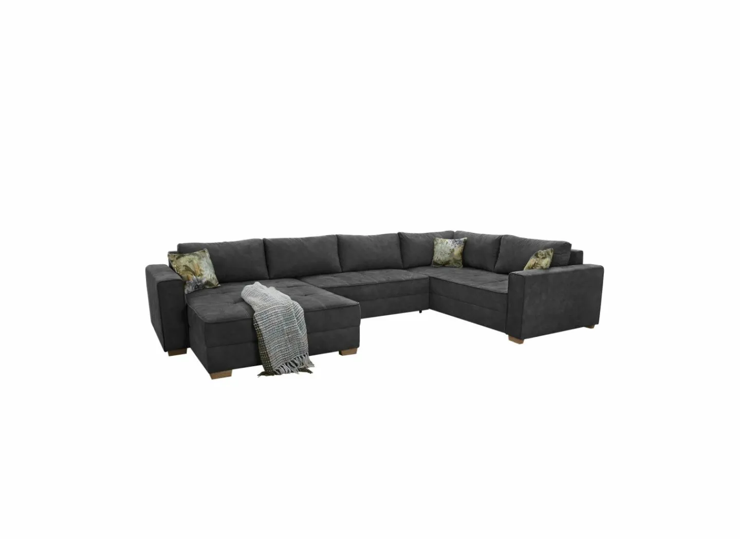 Hoeksalon Brixen 379x227cm - stof - donkergrijs met bedfunctie- Zetelbedden|Hoeksalons