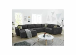 Hoeksalon Brixen 379x227cm - stof - donkergrijs met bedfunctie- Zetelbedden|Hoeksalons