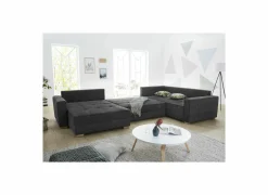 Hoeksalon Brixen 379x227cm - stof - donkergrijs met bedfunctie- Zetelbedden|Hoeksalons