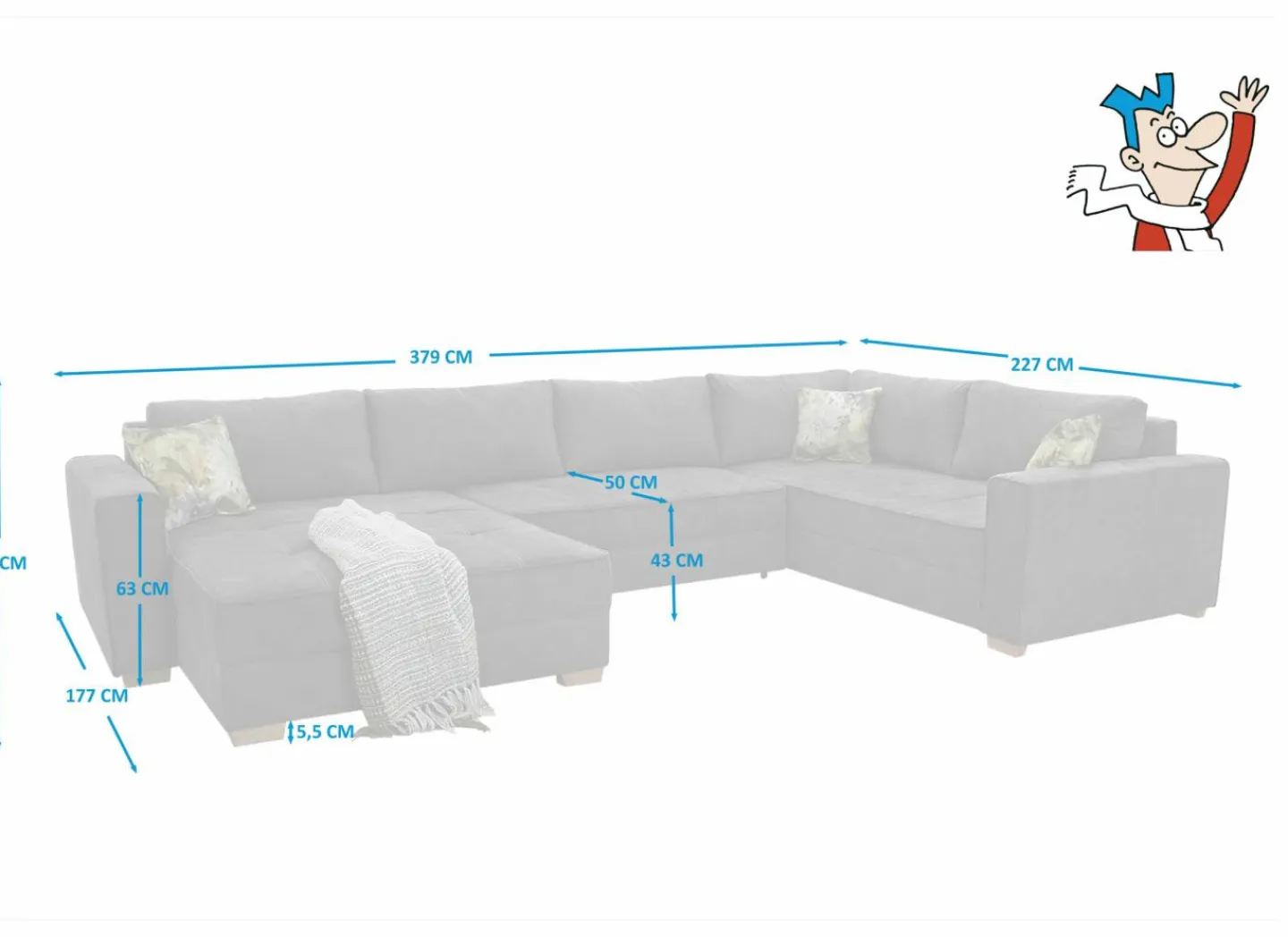 Hoeksalon Brixen 379x227cm - stof - donkergrijs met bedfunctie- Zetelbedden|Hoeksalons