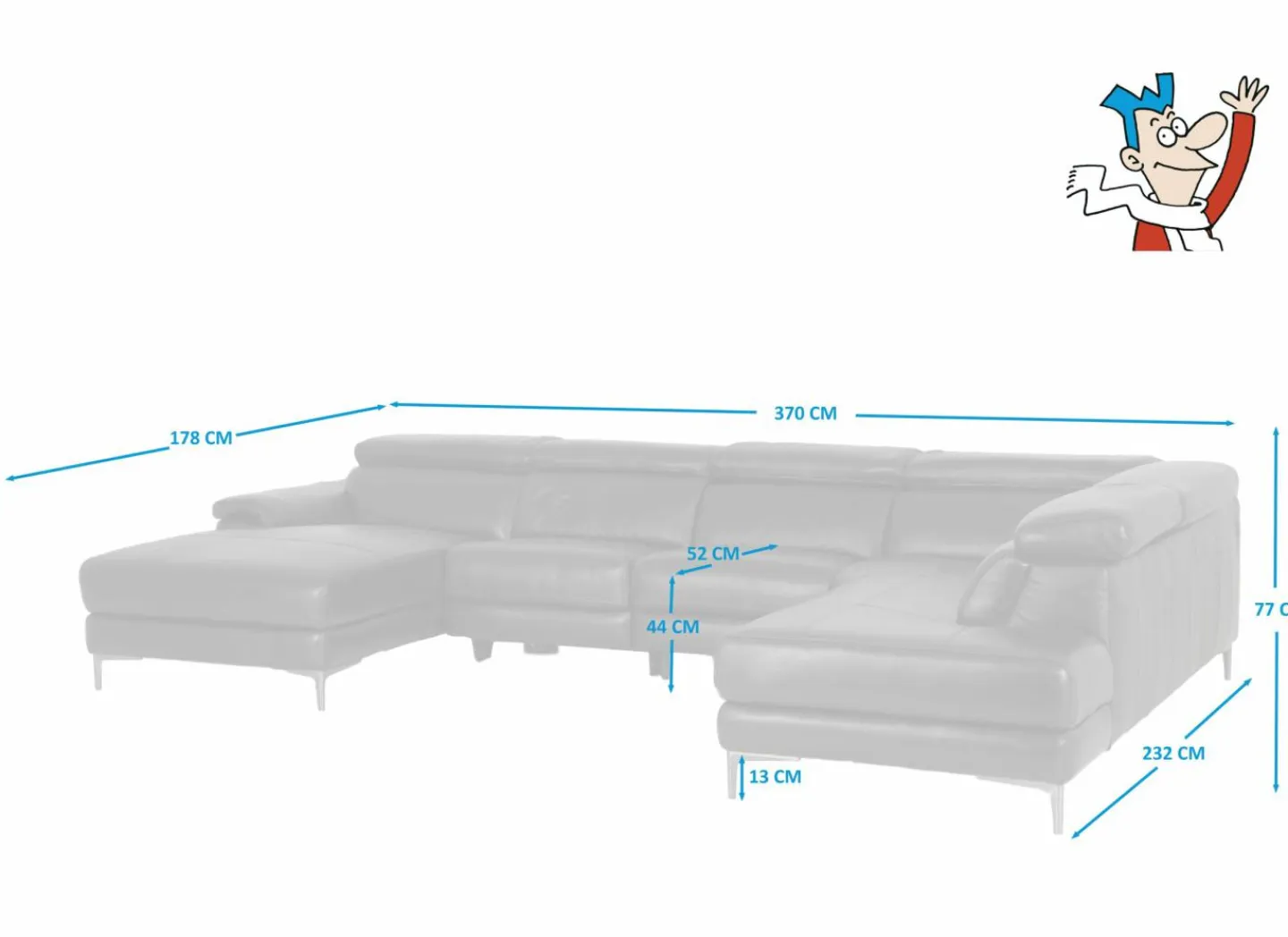Hoeksalon Cell 370x232cm - leder - zwart- Hoeksalons