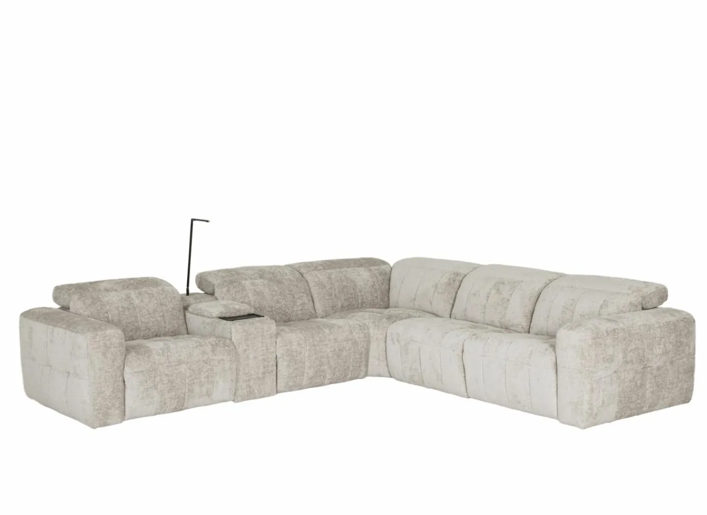 Hoeksalon Crow 334x301cm - stof - turtledove met 2 elektrische relaxen- Hoeksalons