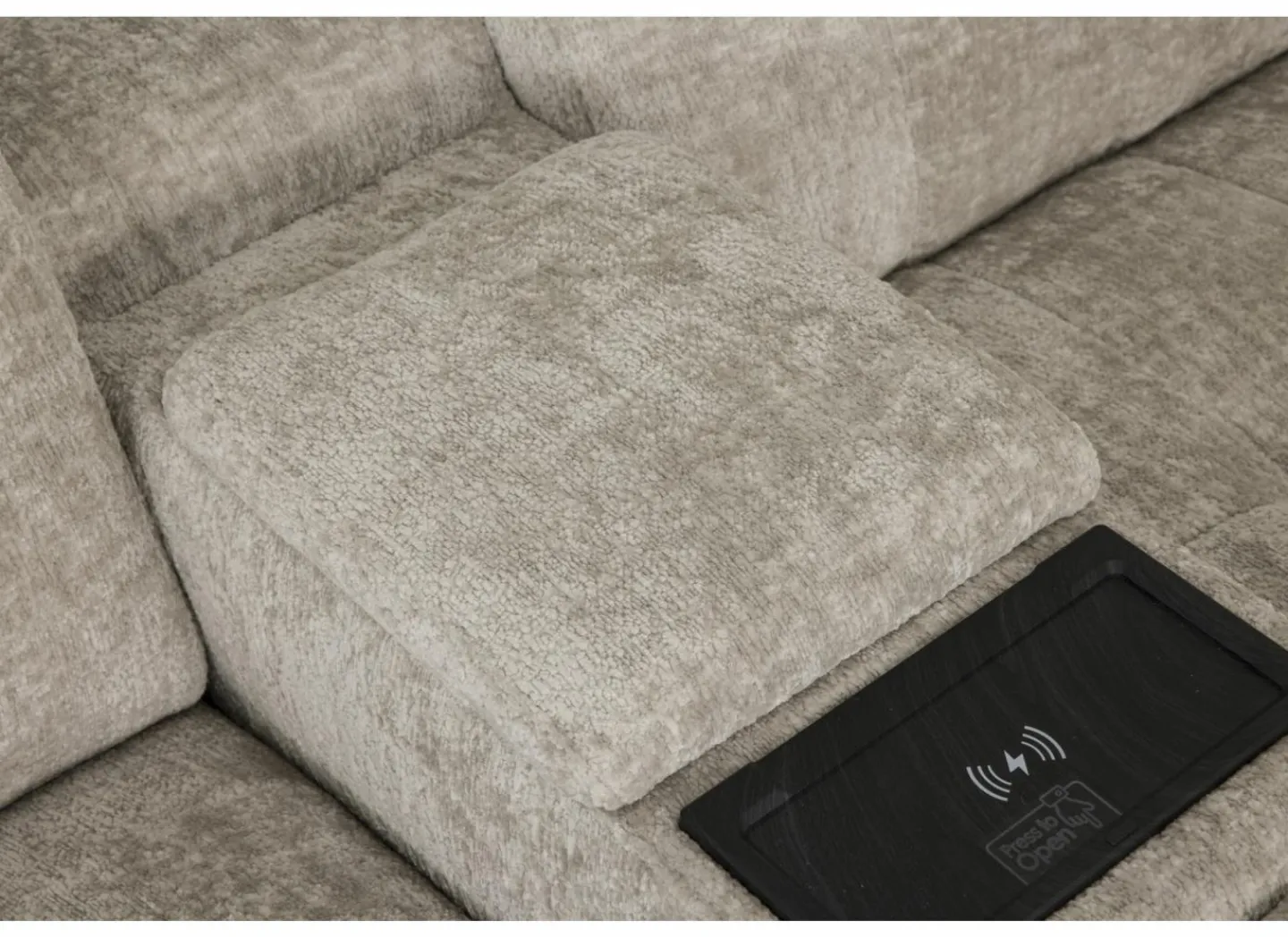 Hoeksalon Crow 334x301cm - stof - turtledove met 2 elektrische relaxen- Hoeksalons