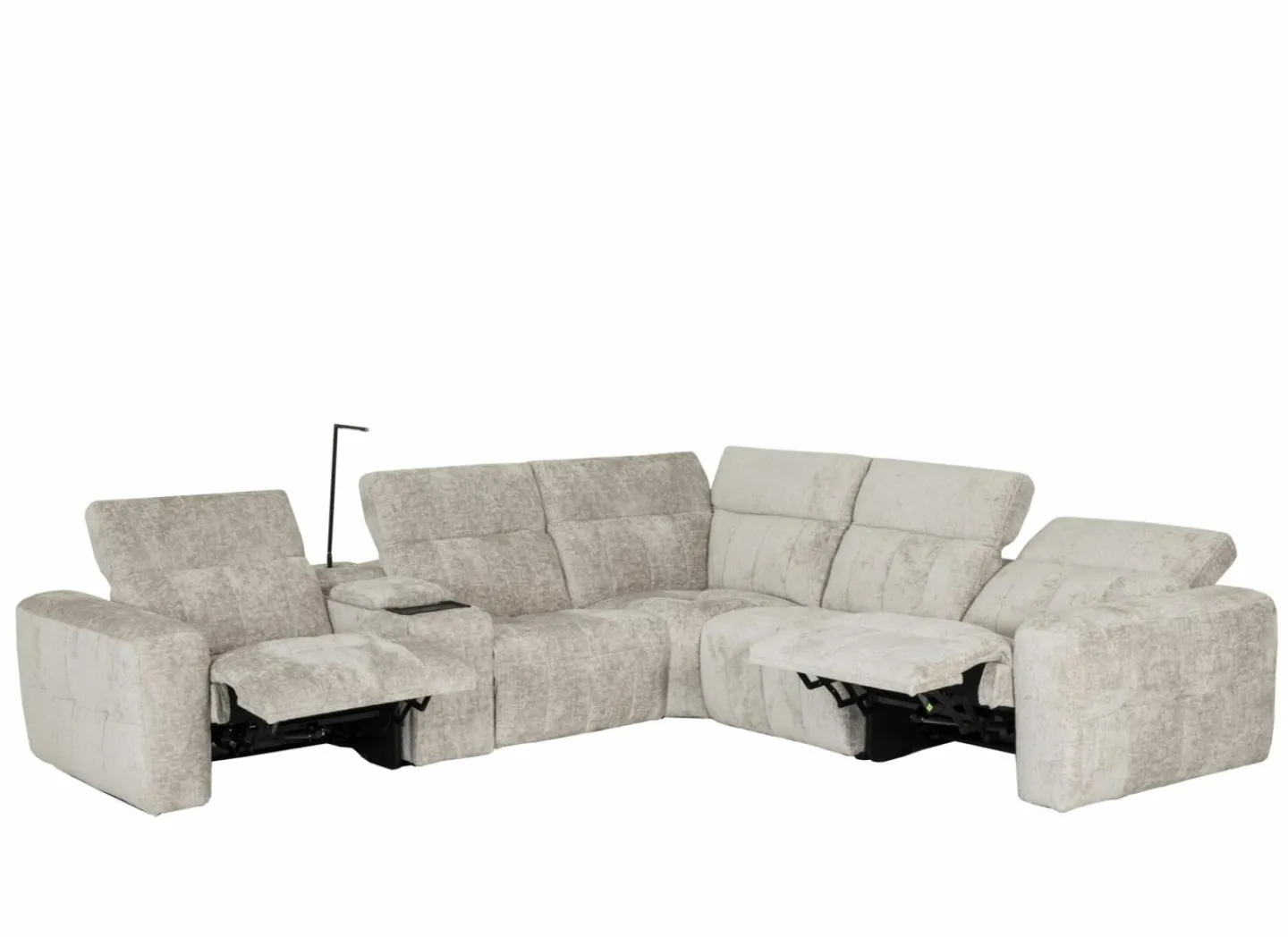 Hoeksalon Crow 334x301cm - stof - turtledove met 2 elektrische relaxen- Hoeksalons