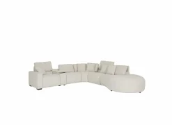 Hoeksalon Down 330x370cm - stof - crème met relax & opbergruimte- Hoeksalons