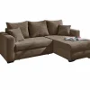 Zetelbedden|Hoeksalons|Hoeksalon Elmau 235x169cm - stof - bruin met bedfunctie & opbergruimte