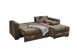 Zetelbedden|Hoeksalons|Hoeksalon Elmau 235x169cm - stof - bruin met bedfunctie & opbergruimte