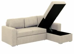 Zetelbedden|Hoeksalons|Hoeksalon Flemingsburg 226x165cm - stof - beige met bedfunctie en opbergruimte