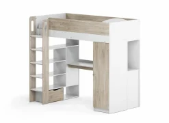 Hoogslapers|Hoogslapers|Hoogslaper Evora 90x200cm - decor - ivory oak & wit met bureau en opbergruimte