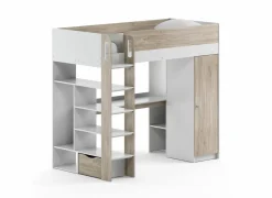 Hoogslapers|Hoogslapers|Hoogslaper Evora 90x200cm - decor - ivory oak & wit met bureau en opbergruimte