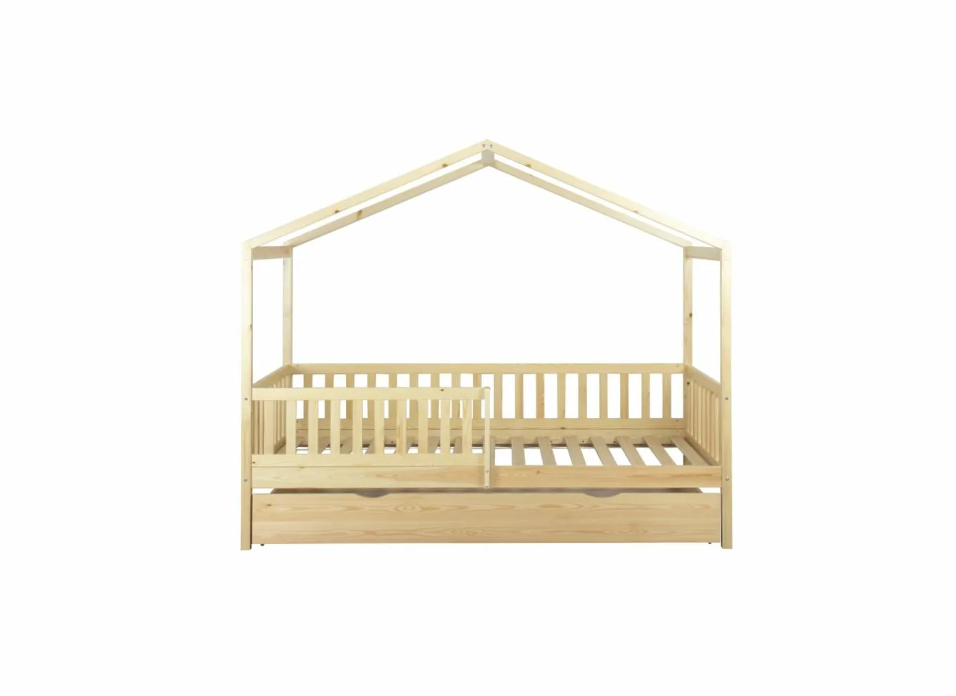 Eenpersoonsbedden|Eenpersoonsbedden|Huisbed Cinderella 90x200cm - den massief - naturel met opberglade