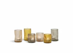 Kaars & Houder|Kaarsenhouder organisch geribbeld Ø8x8,5cm - glas - perzik