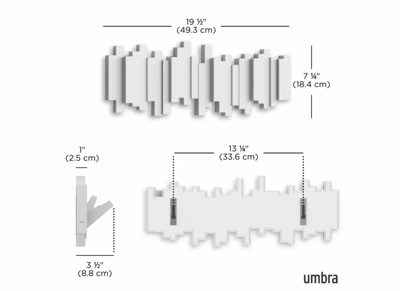 Umbra Wandkapstokken|Wandkapstokken|Kapstok Sticks Multi Hook 48,6cm - wit
