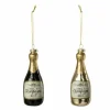 Kerst Ornament Champagne 5x5x13,5cm - glas - goud & zwart- Kerstdecoratie