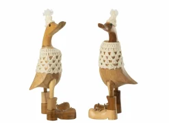 J line Kerstdecoratie Eend Crochet 2 stks 11x10x28cm - albasiahout - naturel & wit- Kerstdecoratie