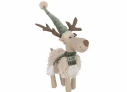J line Kerstdecoratie|Kerstdecoratie Eland Sjaal S 22x8x49cm - polyester - gebroken wit & groen