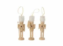 J line Kerstdecoratie|Kerstdecoratie Notenkraker  Hout & bont - naturel & wit 3 stuks