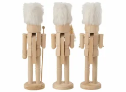 J line Kerstdecoratie Notenkraker  Hout & bont - naturel & wit 3 stuks- Kerstdecoratie