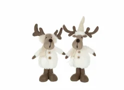 Kerstdecoratie Rendier 11x14x37cm - stof - bruin & wit- Kerstdecoratie