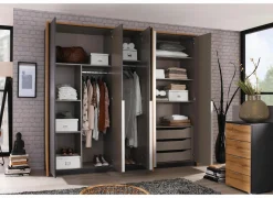 Kleerkast 226cm - decor - metallic grijs & artisanale eik- Draaideurkast|Draaideurkast