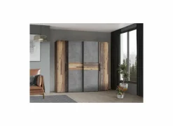 Draaideurkast|Schuifdeurkast|Kleerkast Kalixtus 200cm - decor - old wood & donkergrijs