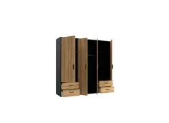 Draaideurkast|Draaideurkast|Kleerkast Mokkaro 206cm - decor - zwart & kastanje eik