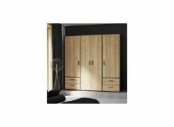 Draaideurkast|Draaideurkast|Kleerkast Mokkaro 206cm - decor - zwart & kastanje eik