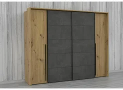 Kleerkast Narago 270cm - decor - artisanale eik & beton- Draaideurkast|Schuifdeurkast