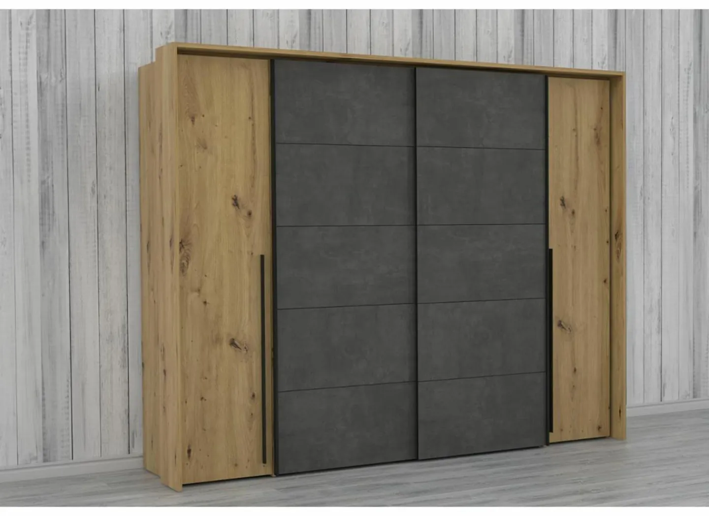 Kleerkast Narago 270cm - decor - artisanale eik & beton- Draaideurkast|Schuifdeurkast