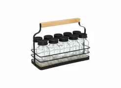 Kruidenrekken|Kruidenrek 21,5x9x16cm - gietijzer/glas - zwart/bamboe