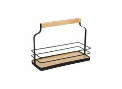 Kruidenrekken|Kruidenrek 21,5x9x16cm - gietijzer/glas - zwart/bamboe