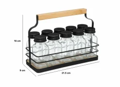 Kruidenrekken|Kruidenrek 21,5x9x16cm - gietijzer/glas - zwart/bamboe
