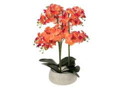 Kunstbloemen|Kunstplanten|Kunstplant Orchidee H60cm - kunststof/keramiek - oranje