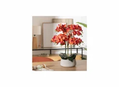 Kunstbloemen|Kunstplanten|Kunstplant Orchidee H60cm - kunststof/keramiek - oranje