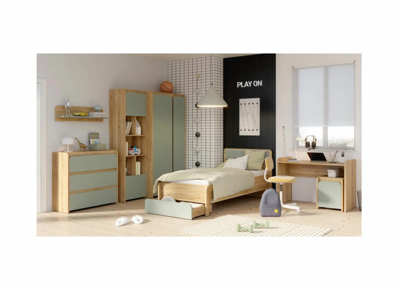 Commode|Commode|Ladekast Hoa 105x41x94cm - decor - mauvella eik & groen