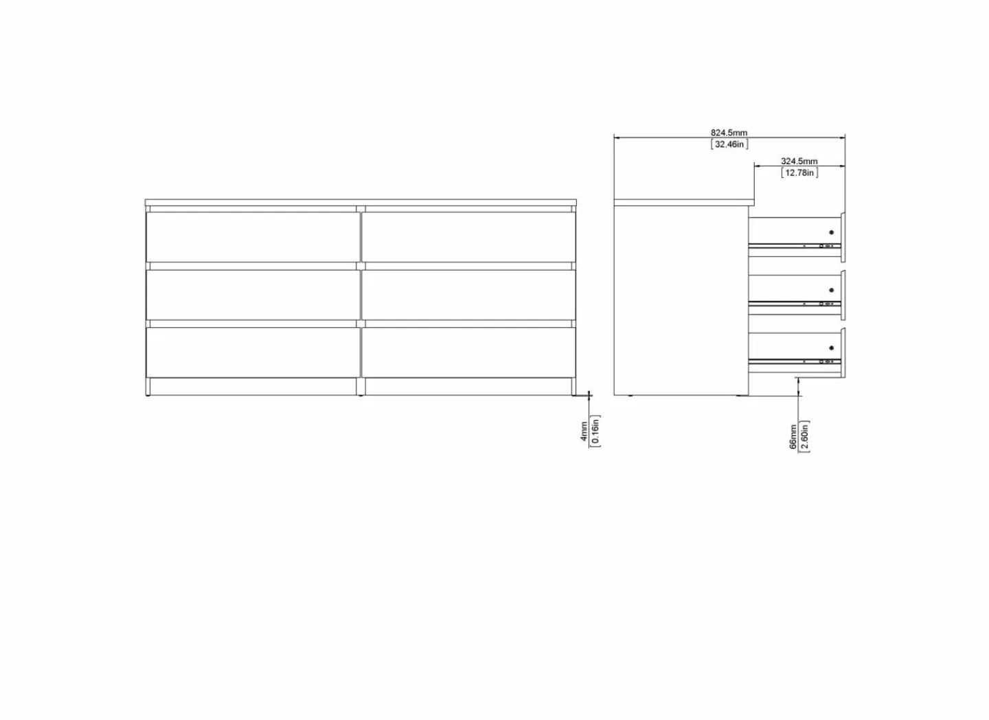 Ladekast Naia 154x50x71cm - melamine - wit hoogglans- Commode|Commode