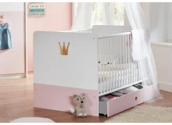 Babybedjes|Eenpersoonsbedden|Meegroeibed Cindy 70x140cm - decor - roze & wit