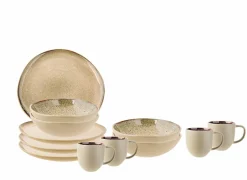 Cosy & Trendy Serviessets|Ontbijtservies Oona 12-delig - keramiek - zand & groen