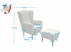 Relaxzetels|Fauteuils|Oorfauteuil en poef Canto 76x80x107cm - stof - natuur