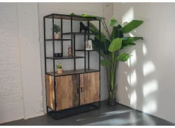 Opbergrek Lucho 100x40x180cm - mango massief - naturel & zwart- Rekken|Boekenkast