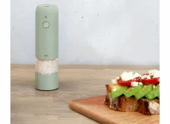 Peper & Zout|Peper en zoutmolen H14cm - RVS - sage elektrisch & oplaadbaar