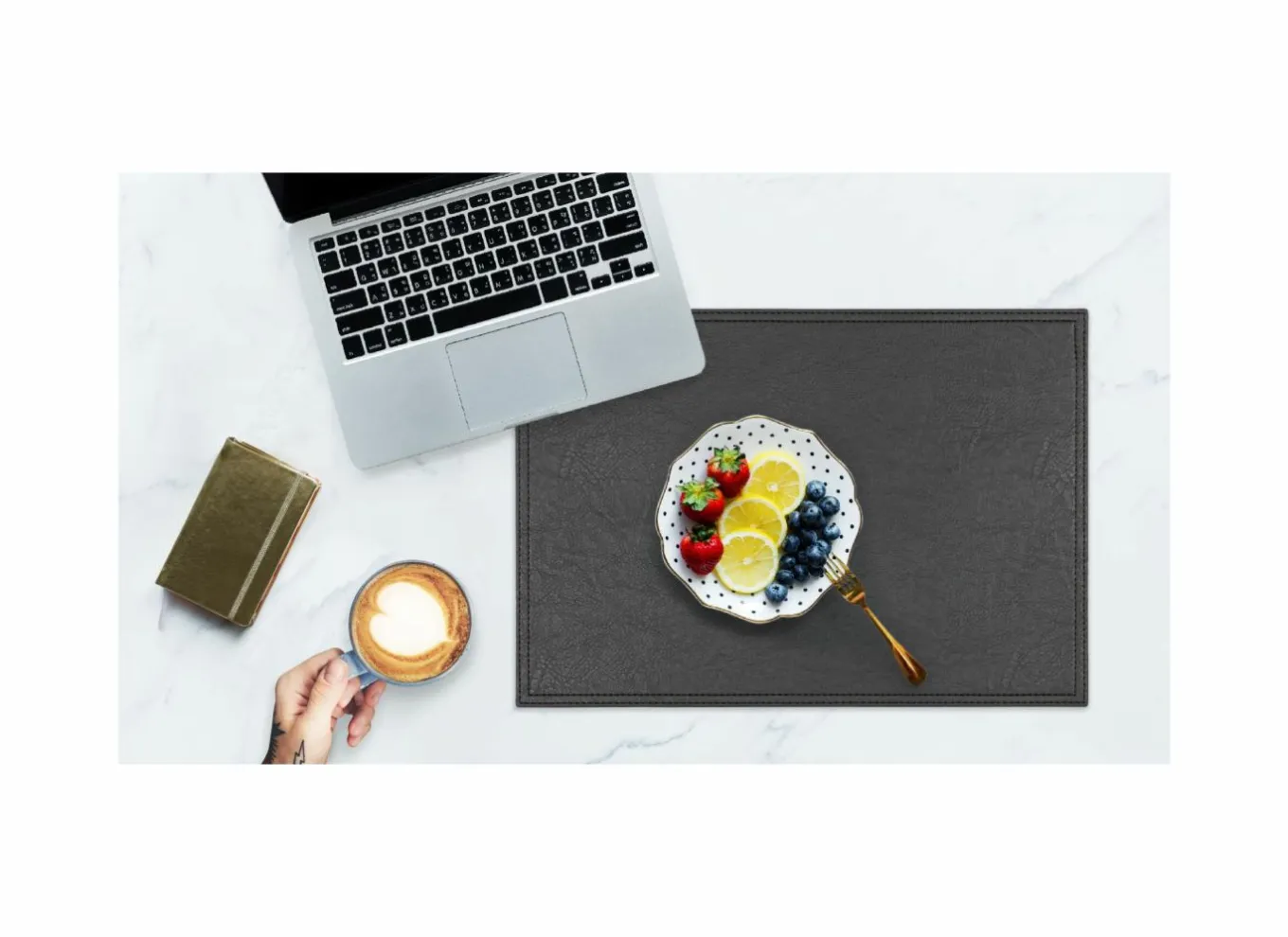 Placemats|Placemat Troja 33x45cm - lederlook - zwart